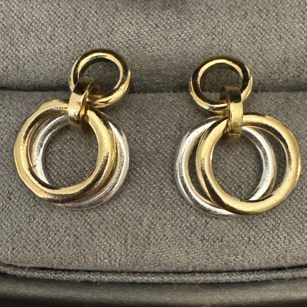 Vintage FAS 925 Sterling Silver Two-Tone Interlocking Circle Drop Earrings